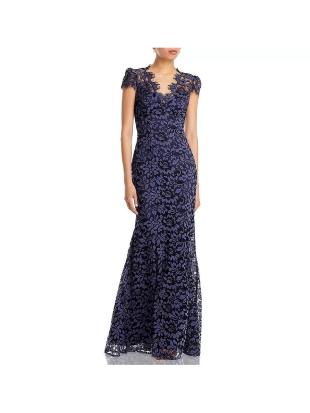 NWT Eliza J Scalloped-Edge Lace Gown Dress Wedding NAVY BLUE size 10 NEW